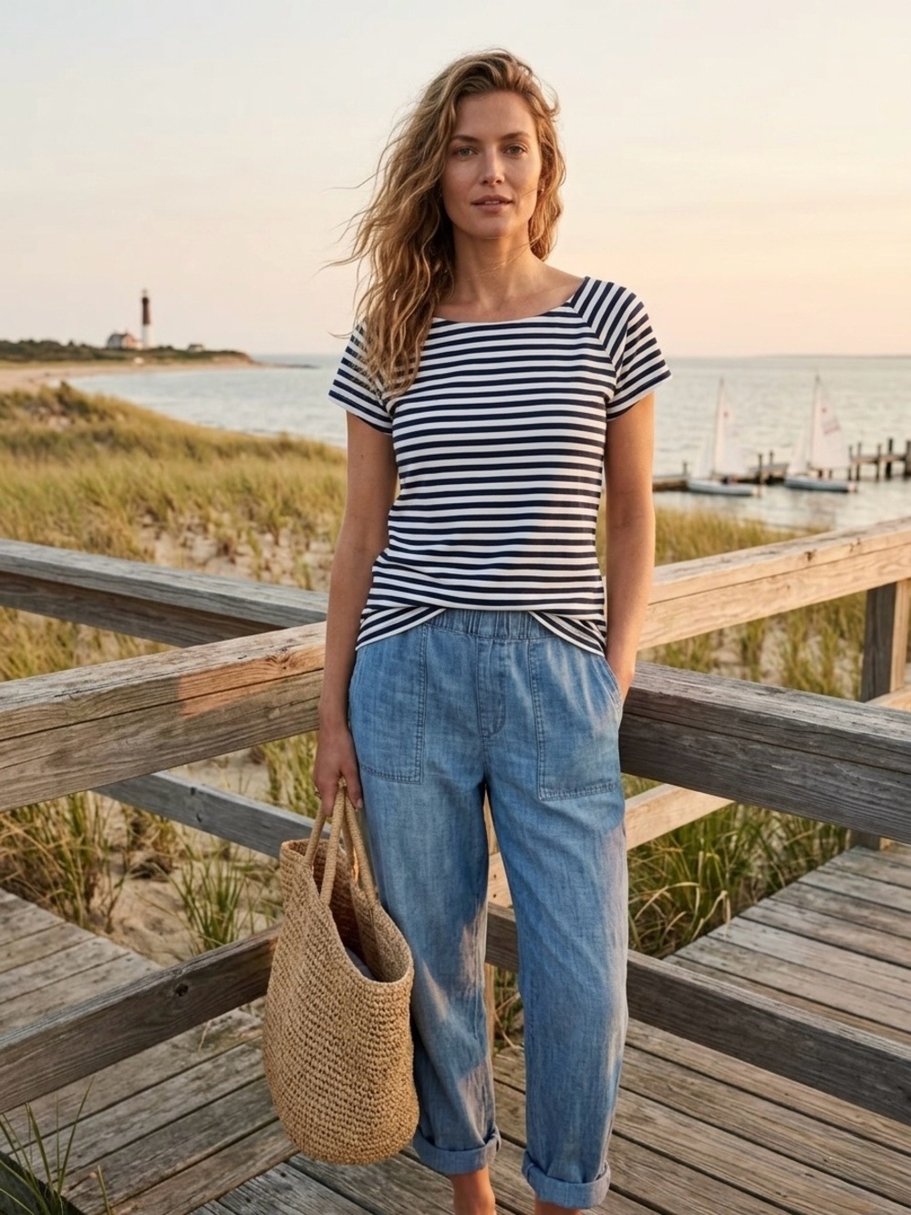 Lauren Ralph Lauren Striped Boatneck Top XL Blue White Knit Raglan Cap Sleeve